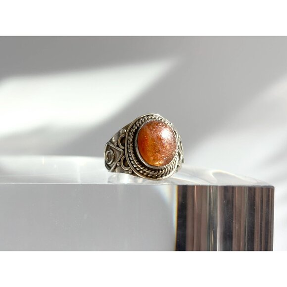 Carnelian Accented Southwest 925 Sterling Silver Vintage Ring - sz 7 - Picture 3 of 14